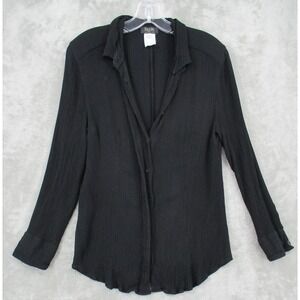Bagutta Blouse Womens 8 Ribbed Button Down Lightweight Casual‎ Minimalist Black